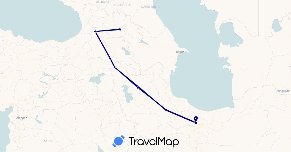 TravelMap itinerary: driving in Georgia, Iran, Turkey (Asia)